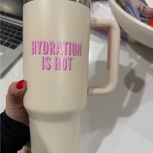 Cream Tumbler with Pink Text